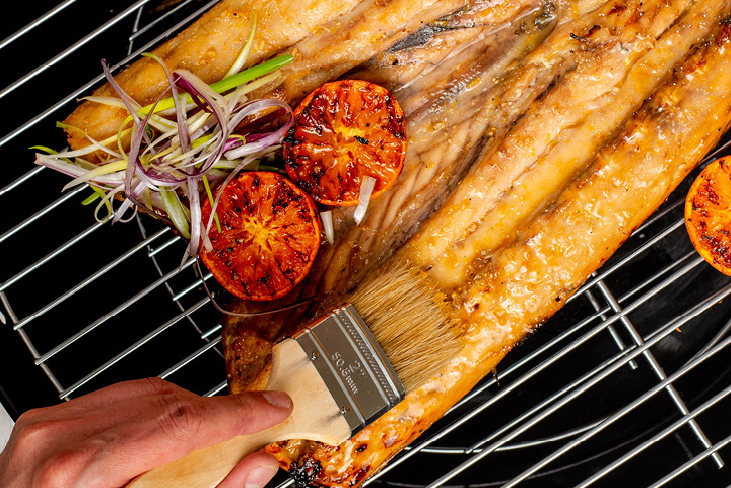 Grilled Snoek with sticky apricot glaze